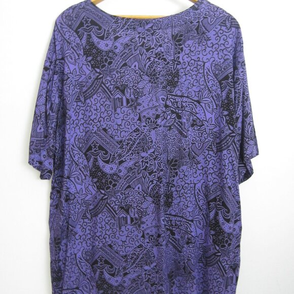 Vtg Separate Issue Woman Plus 24W Purple Black Floral SS Rayon Shirt V Neck 54" - Picture 5 of 9